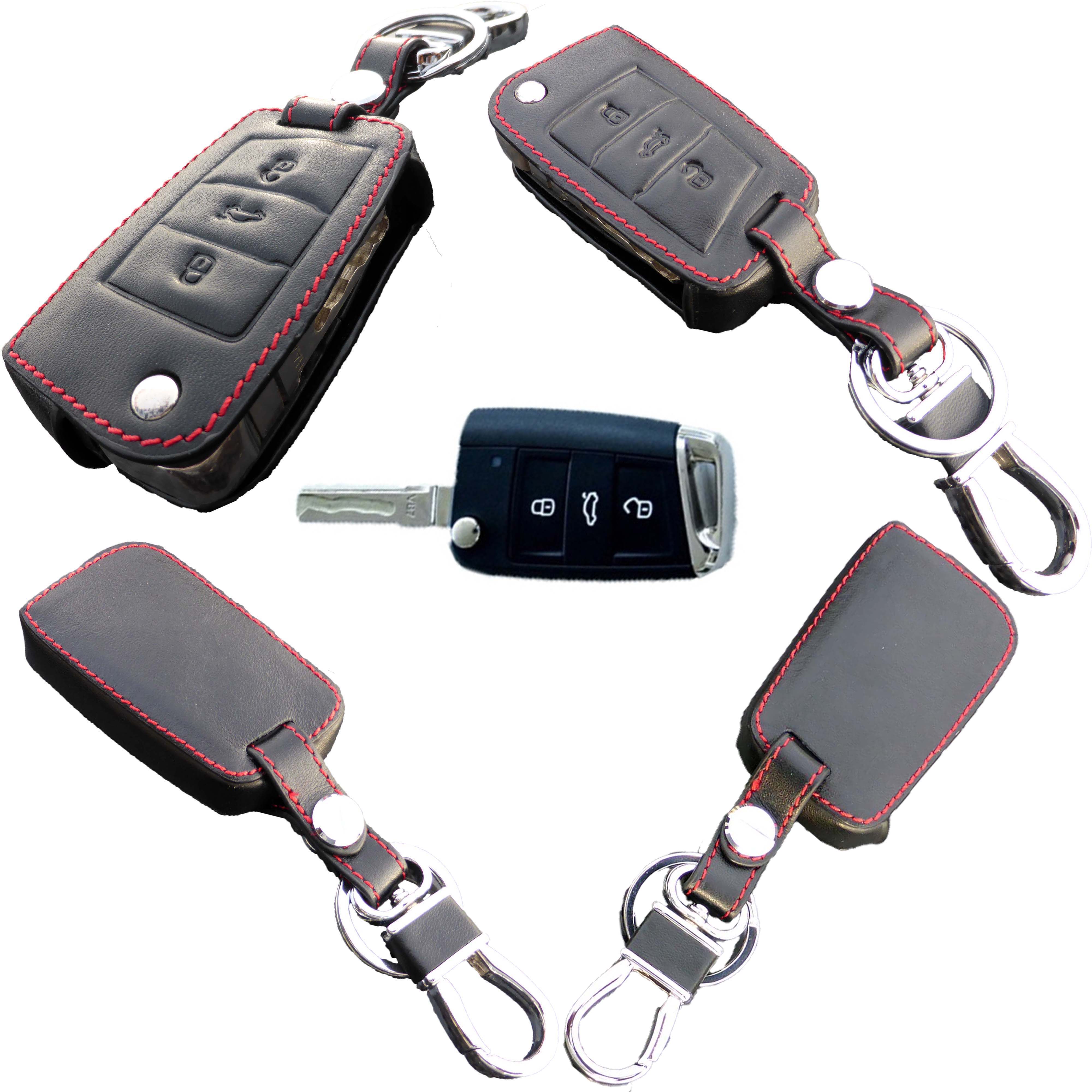 Premium Leder Schlüsselhülle / Schutzhülle (LEK59) passend für Volkswagen,  Audi, Skoda, Seat Schlüssel inkl. Lederband