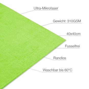 Preview: Liquid Elements Value Mikrofasertuch 5er Pack 40x40cm 310 GSM Grün
