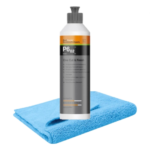 Koch Chemie One Cut & Finish P6.02 Hochglanzpolitur 250ml + Blue Breeze 2.0 Microfasertuch