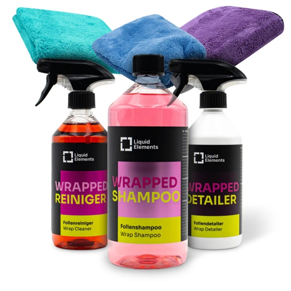 Folienshampoo, Folienreiniger, Foliendetailer. Waschhhandschuh, 2 Tücher