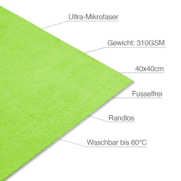 Liquid Elements Value Mikrofasertuch 5er Pack 40x40cm 310 GSM Grün