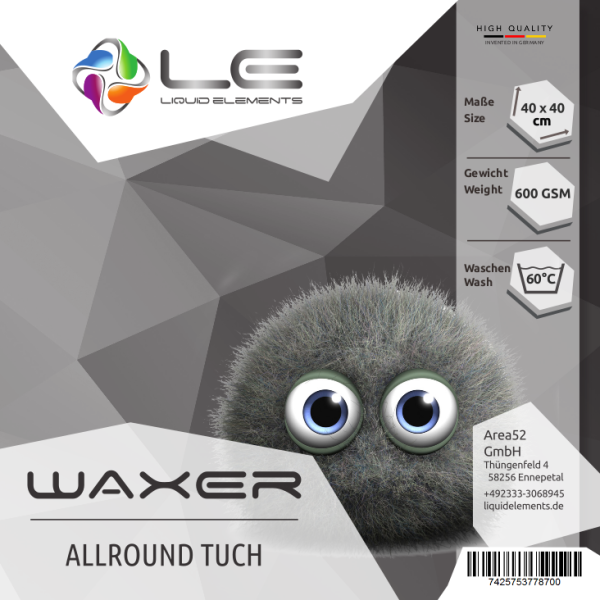 Liquid Elements Waxer Allround-Mikrofasertuch 40x40cm 600GSM