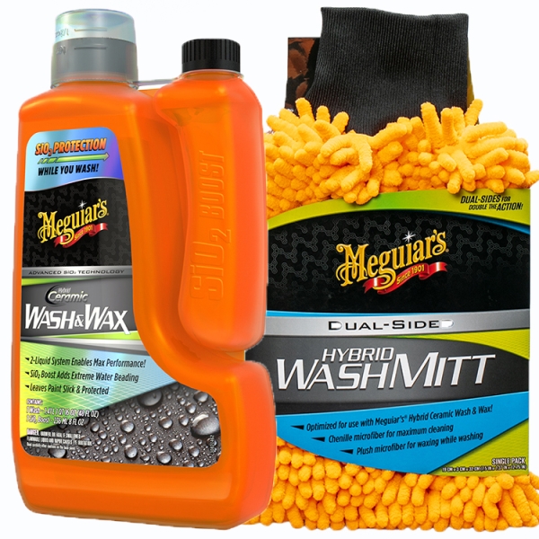 Meguiars Hybrid Ceramic Wash & Wax Autoshampoo 1,65L + + Ceramic Wash Mitt Waschhandschuh