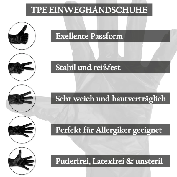 Einweghandschuhe puderfrei unsteril latexfrei hautverträglich in Schwarz 100 Stück Einweghandschuhe puderfrei unsteril latexfrei hautverträglich in Schwarz 100 Stück