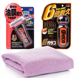 Soft99 Glaco Glass Compound Roll On Glaspolitur 100ml + Ultra Glaco Scheibenversiegelung 70ml + Tuch